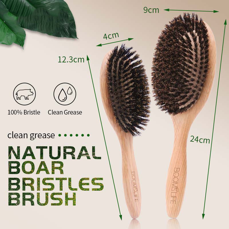 Oak Wood Boar Bristle Hair Brush for Detangling and Scalp Massage