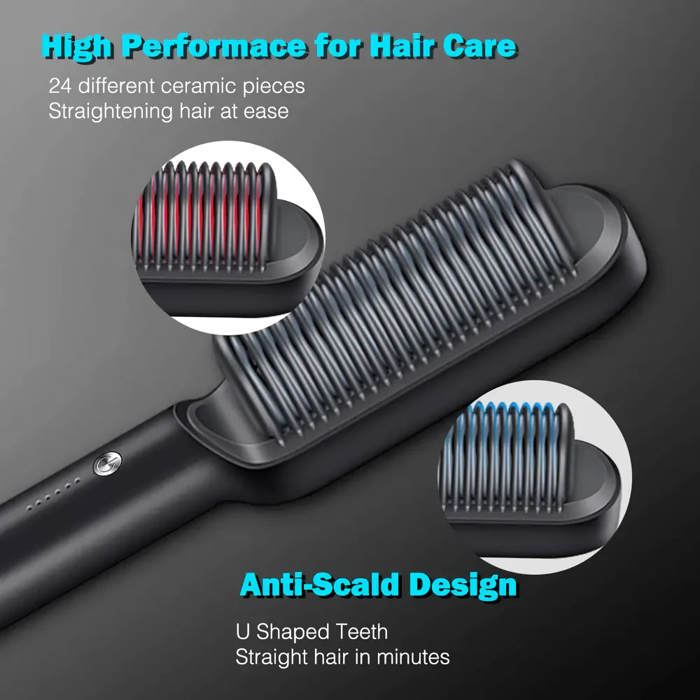 Hair Straightener Brush: Ionic Hot Comb with Fast Ceramic Heating