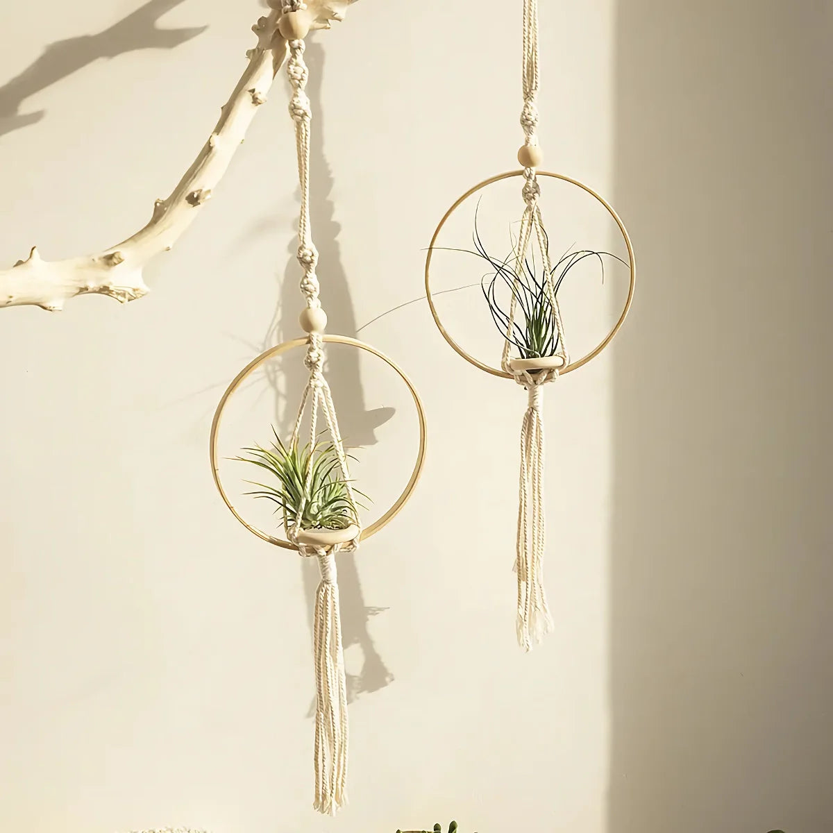 Macrame Knitted Wooden Boho Style Air Hanging Planter