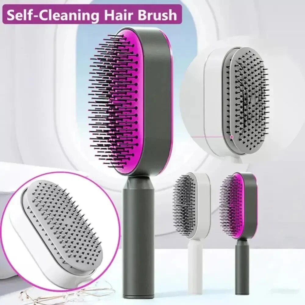 One-Click Self-Cleaning Hair Brush with 3D Air Cushion Massage