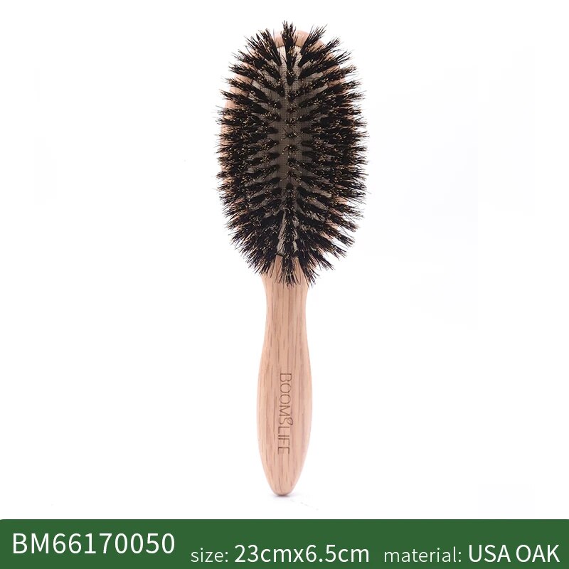 Oak Wood Boar Bristle Hair Brush for Detangling and Scalp Massage