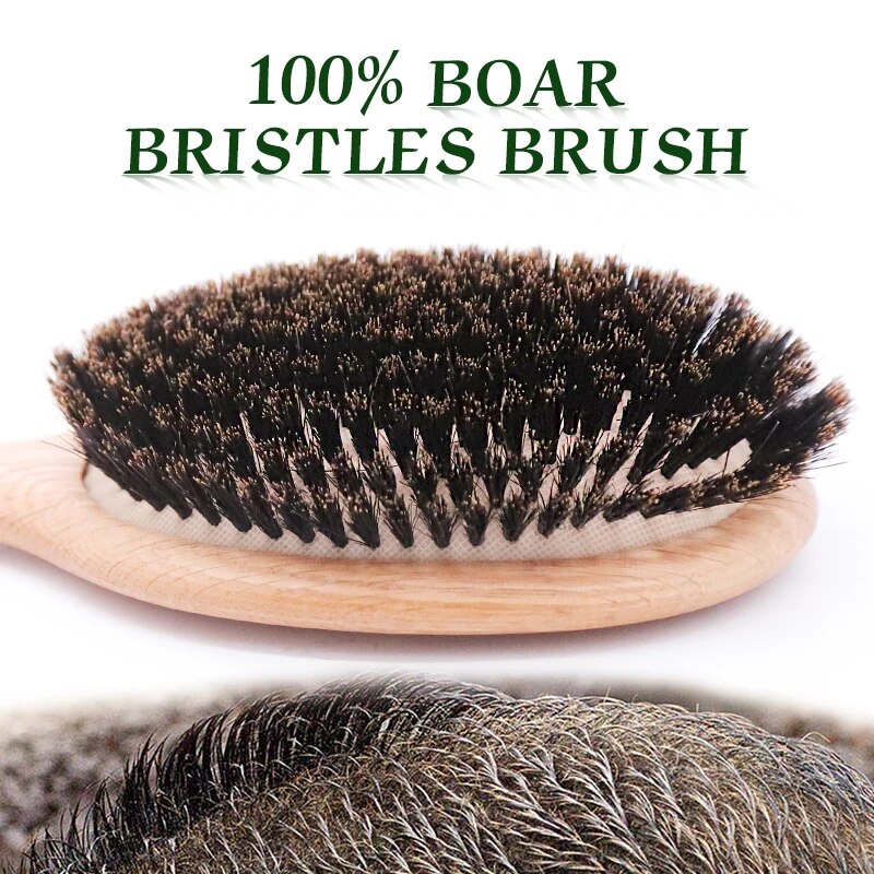 Oak Wood Boar Bristle Hair Brush for Detangling and Scalp Massage