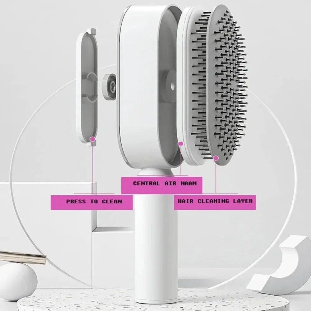 One-Click Self-Cleaning Hair Brush with 3D Air Cushion Massage