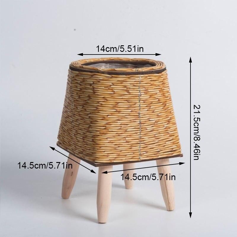 Elegant Nordic-Style Woven Plant Stand with Wooden Legs